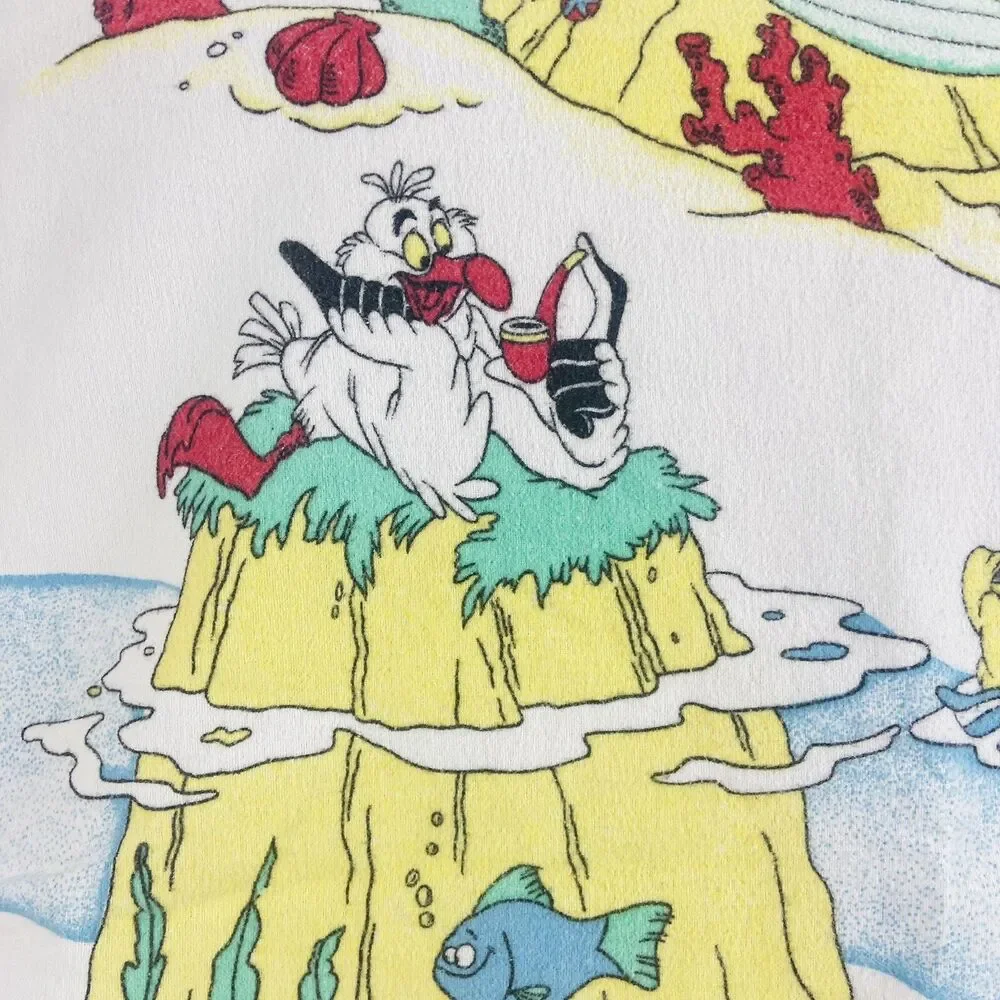 VTG Disney Little Mermaid Bed Sheet Twin Size Flannel Flat  90s Ariel USA Fabric